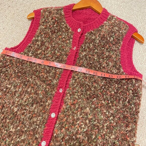 Hand Knitted Vintage Wool Vest Brown Red - Picture 14 of 14